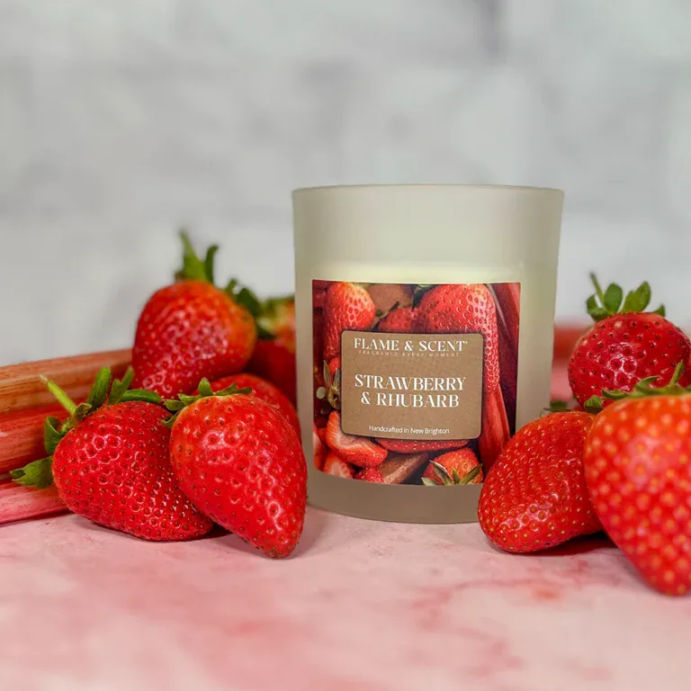 Flame and Scent Strawberry and Rhubarb Candle 768x768